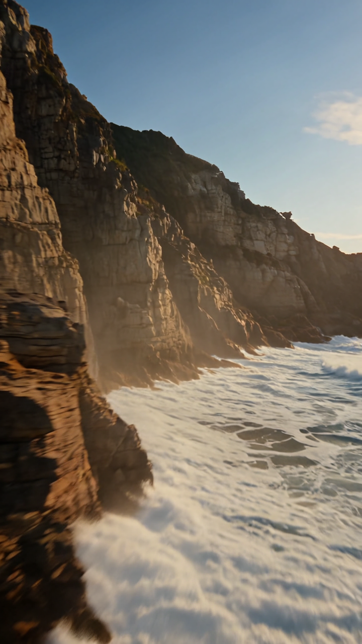 Sunset, waves, island