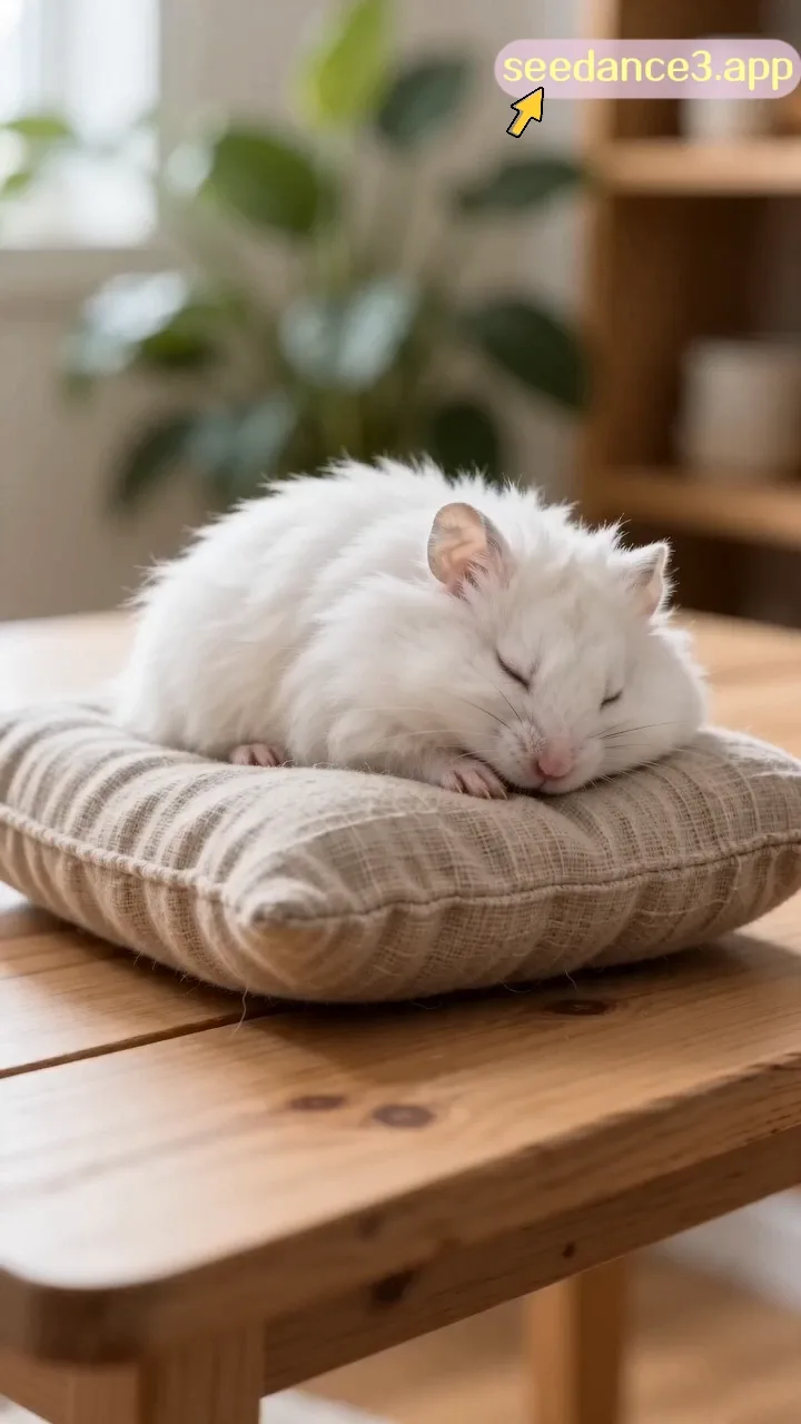 The hamster sleeping on the pillow